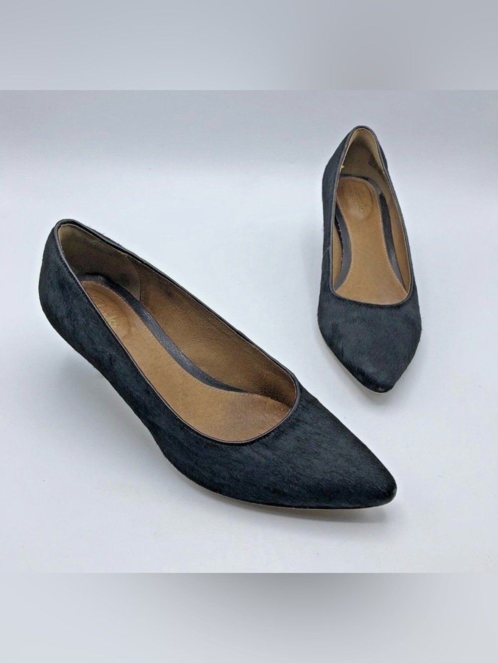 Clarks Black Pointed-Toe Pony Pumps